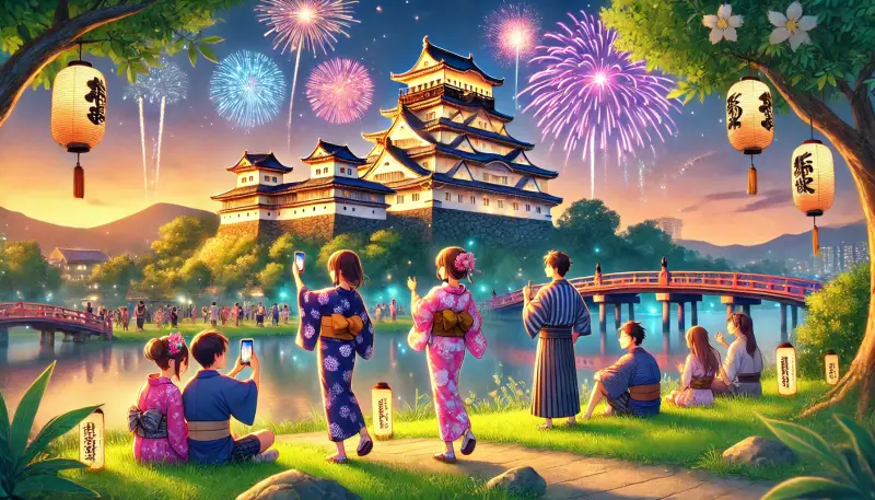 神社の鳥居やお城と一緒に花火大会を撮れる映えスポット