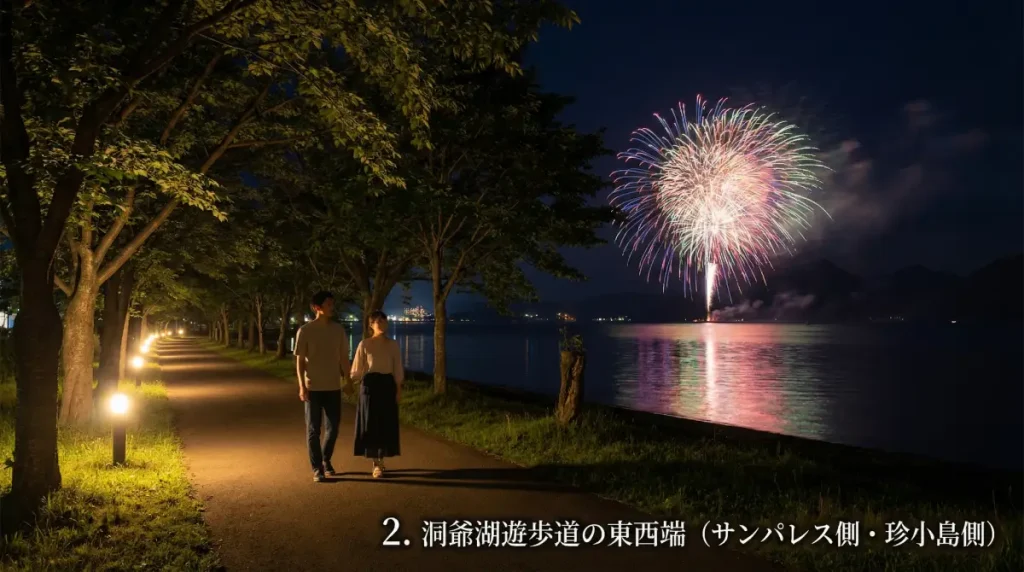 2. 洞爺湖遊歩道の東西端(サンパレス側・珍小島側)